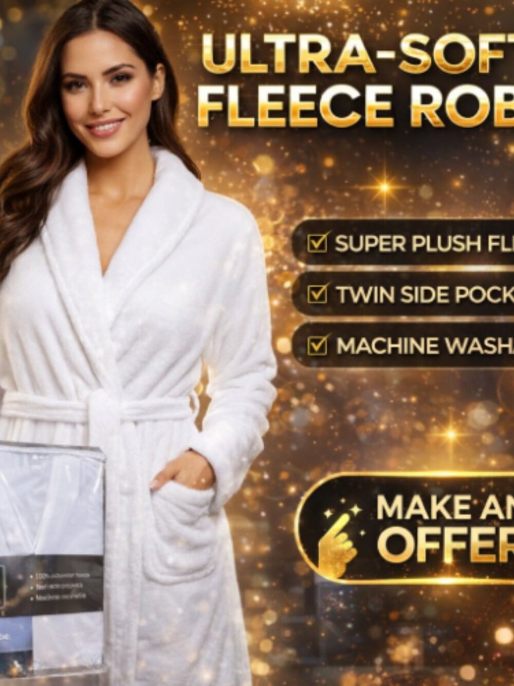 Sarah Peyton Wellness Ultra Soft Fleece Robe White 43 Inches In Length One Size